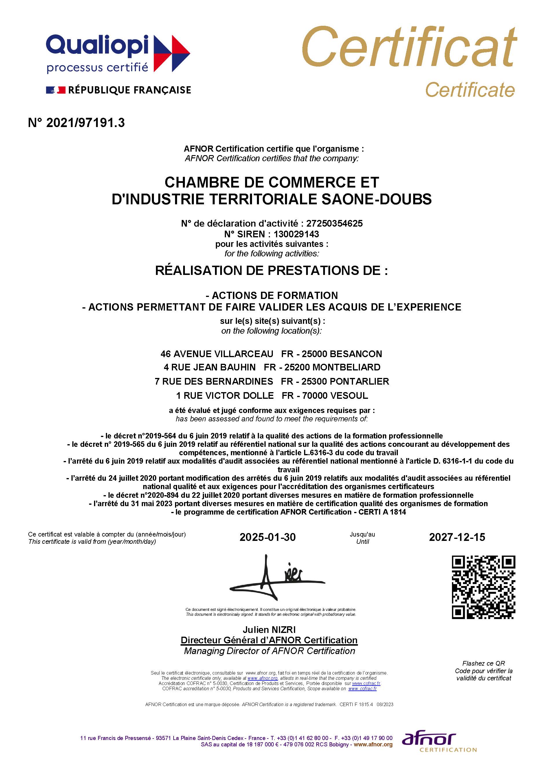 Certificat Qualiopi
